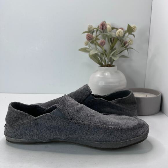Olukai Moloa Hulu Loafer Slippers Fold Down Heel Soft Grey Wool 10411 Men's 12 - Picture 7 of 9